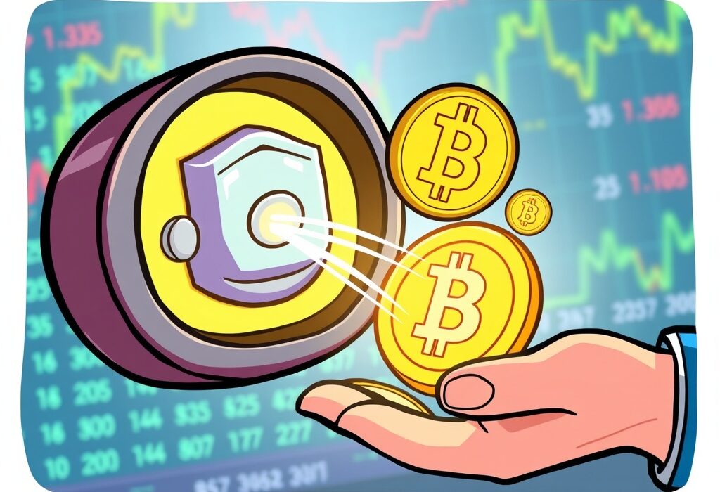 Cartoon showing a secure digital wallet transferring Bitcoin, illustrating recent Galaxy Digital BTC movements and market impact.