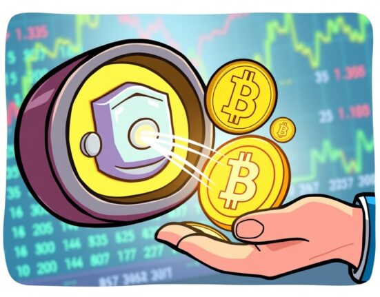 Cartoon showing a secure digital wallet transferring Bitcoin, illustrating recent Galaxy Digital BTC movements and market impact.