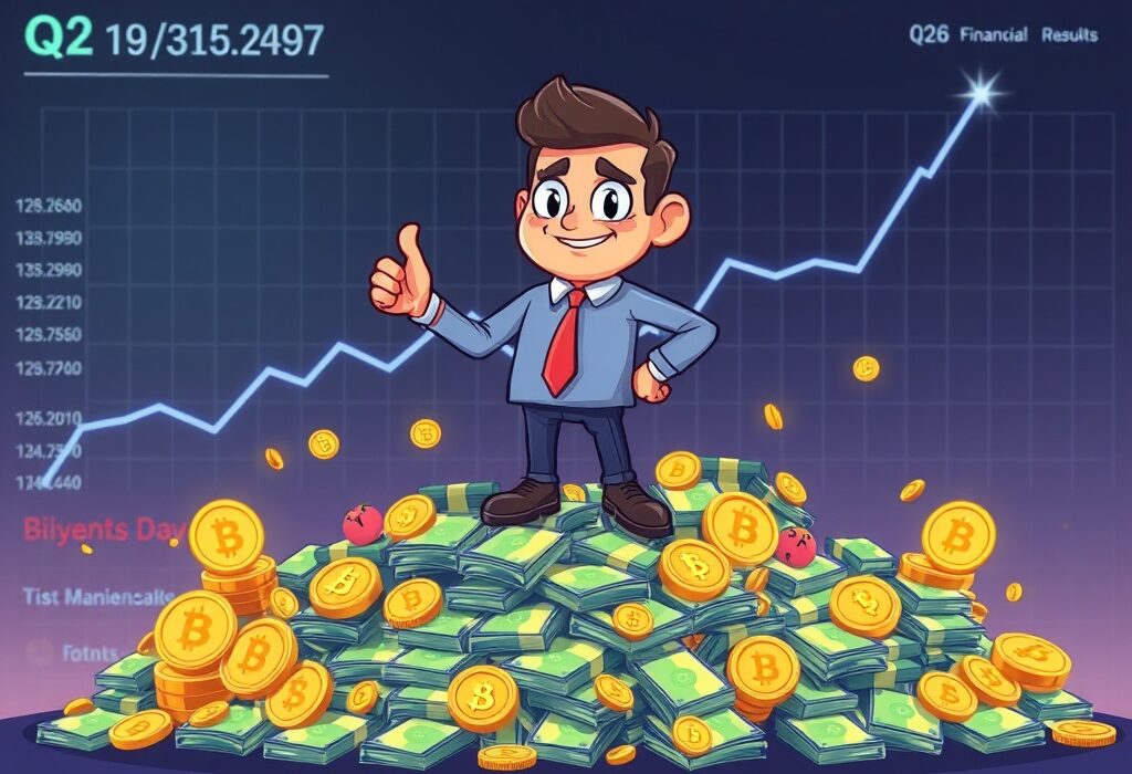 Cartoon showing a crypto financial services firm with significant Galaxy Digital cash and stablecoin holdings, illustrating strong financial health.