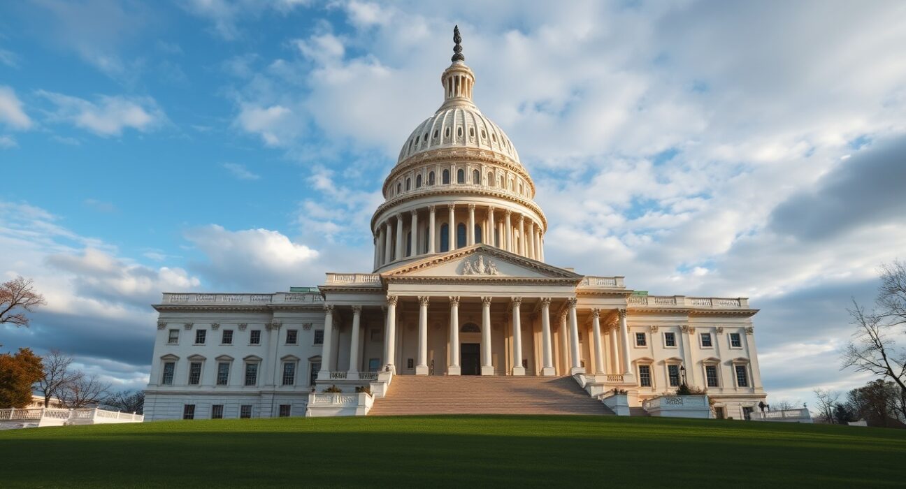 U.S. Capitol building on a cloudy afternoon, representing legislative delays for the CLARITY Act.