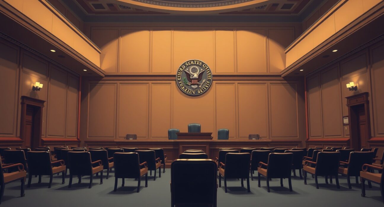 Empty Senate Banking Committee hearing room prepared for CLARITY Act markup