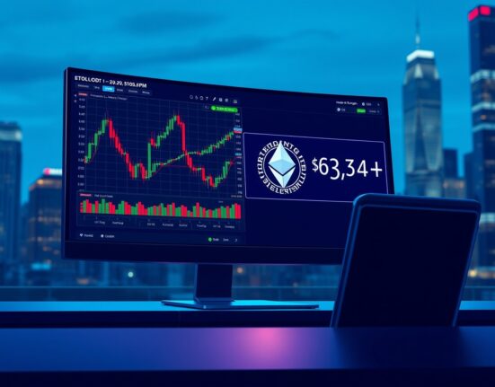 Galaxy Digital OTC desk deposits $34.7M in ETH to exchanges OKX and Bybit, a large financial transaction shown on a trading monitor.
