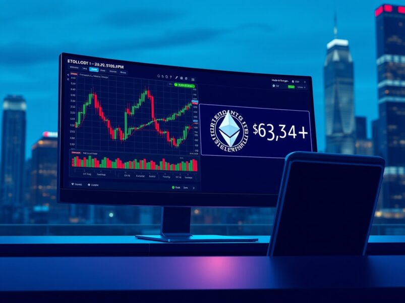 Galaxy Digital OTC desk deposits $34.7M in ETH to exchanges OKX and Bybit, a large financial transaction shown on a trading monitor.