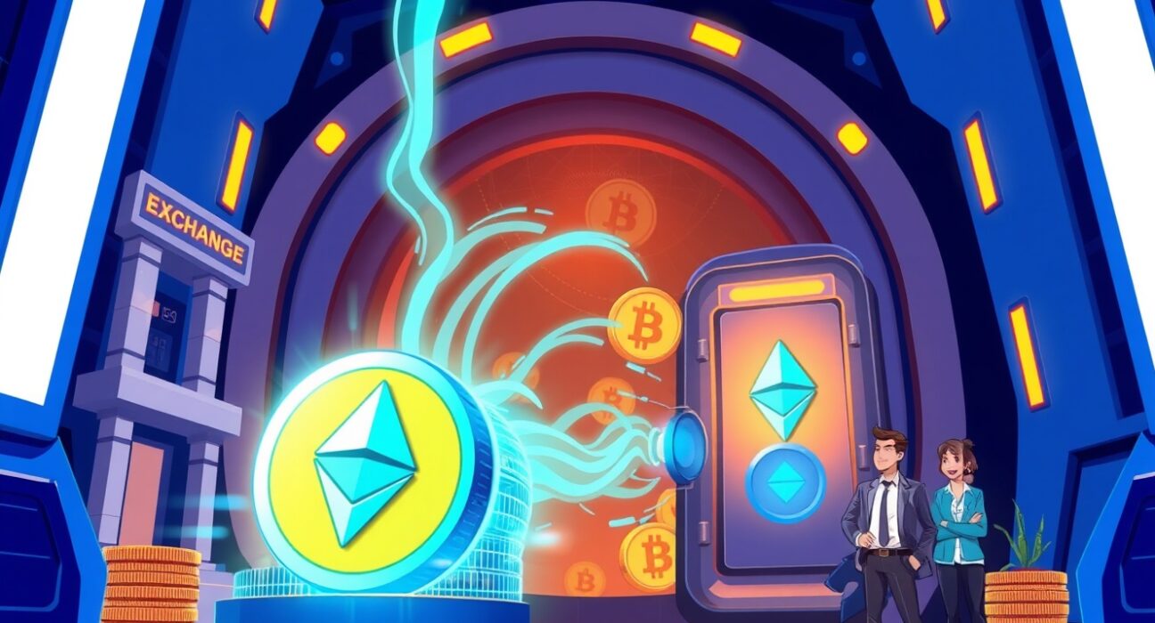 Galaxy Digital ETH withdrawal depicted as secure digital asset transfer to institutional custody