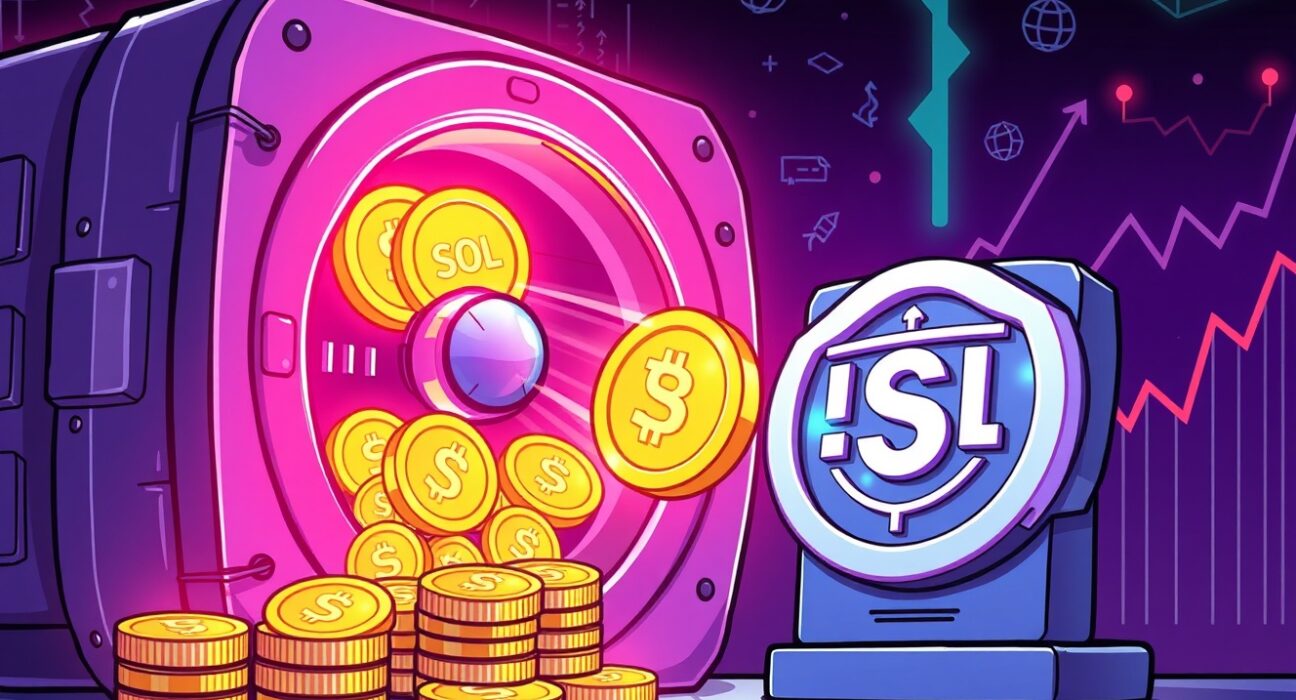 A cartoon illustration showing a large-scale Galaxy Digital SOL withdrawal, representing institutional crypto movements and market impact.