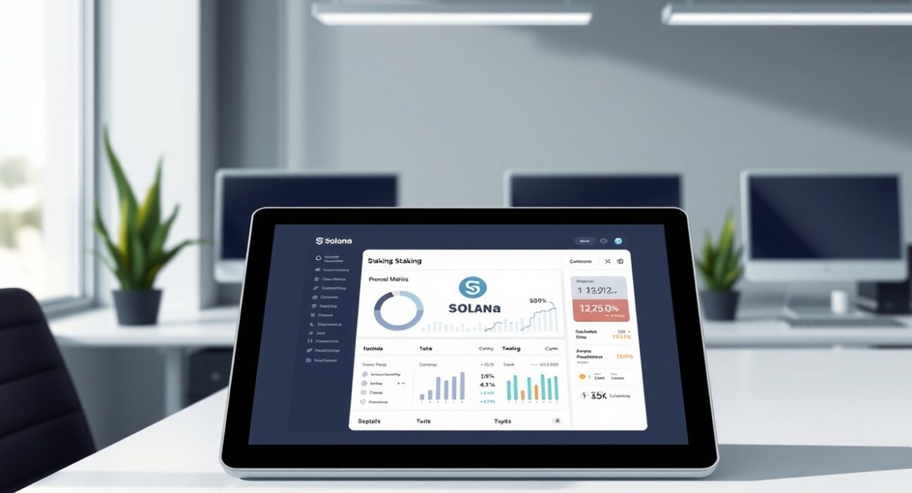Galaxy Digital's GalaxyOne platform interface showing Solana staking feature for cryptocurrency investors.
