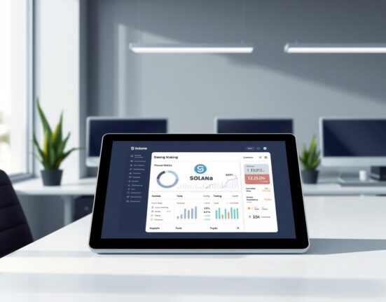 Galaxy Digital's GalaxyOne platform interface showing Solana staking feature for cryptocurrency investors.