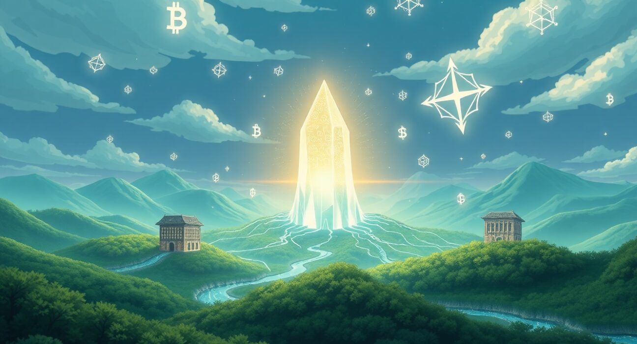 Conceptual visualization of Galaxy Digital's tokenized CLO on the Avalanche blockchain for institutional finance.