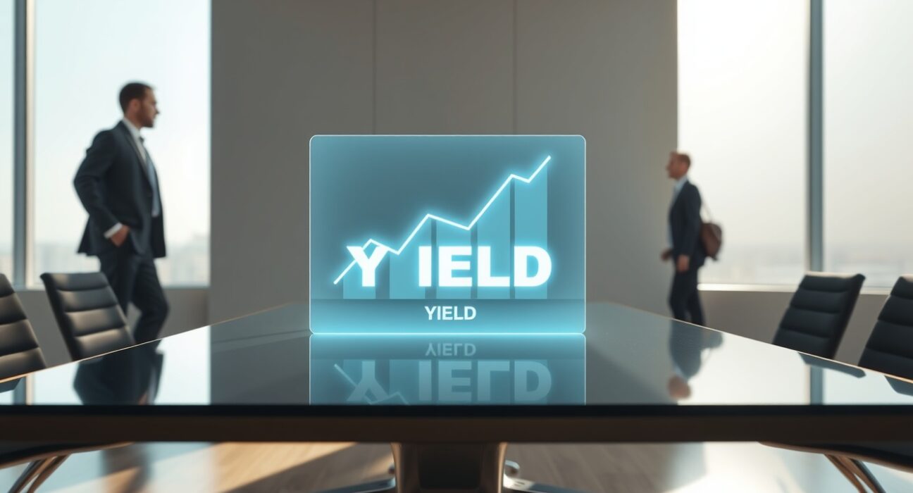 Holographic yield chart in a modern office representing the Galaxy Sharplink DeFi yield fund