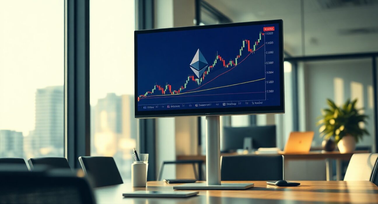 GameSquare corporate office with Ethereum price chart on screen