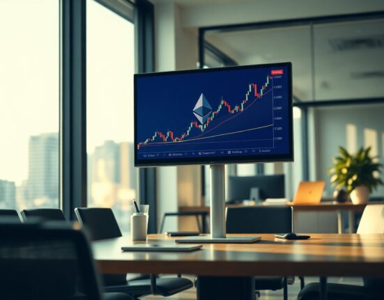 GameSquare corporate office with Ethereum price chart on screen