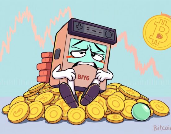 Cartoon illustrating GameStop's stunning Bitcoin loss as deflating digital currency coins.