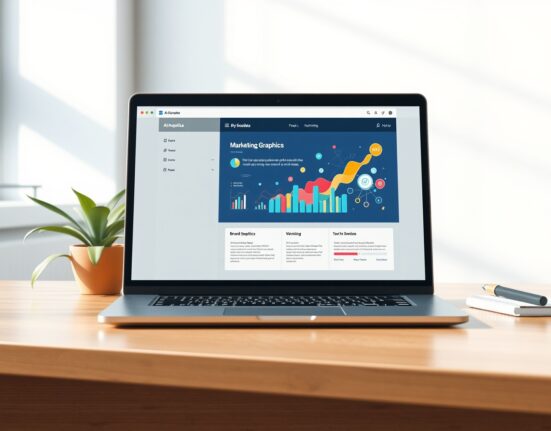 Gamma AI image generation tool creating marketing infographics and visual assets on a laptop screen.