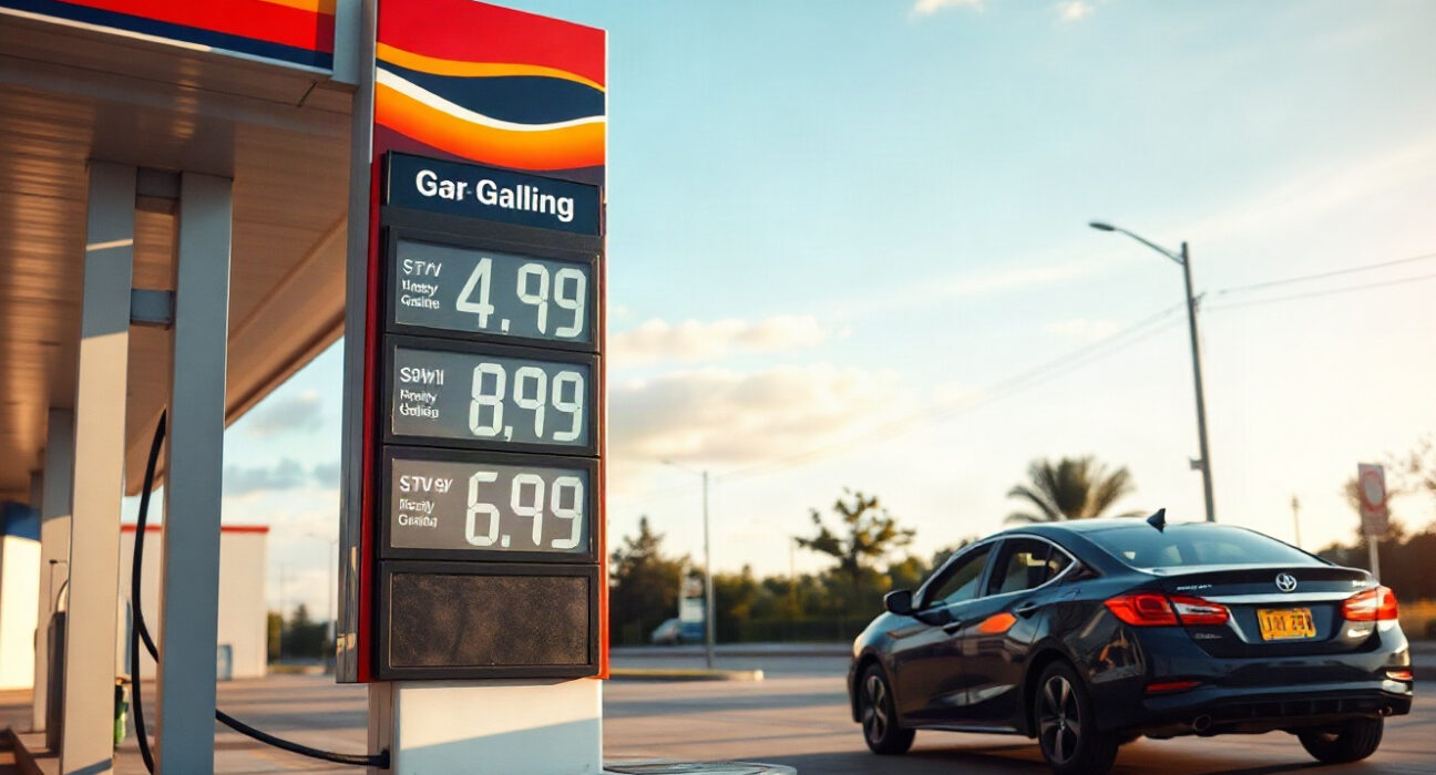 Close-up of a gas station price sign showing higher fuel prices