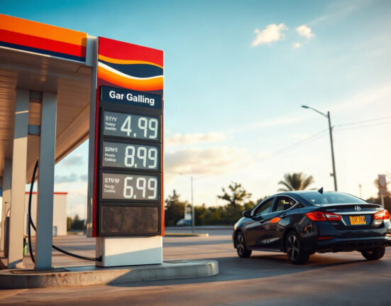 Close-up of a gas station price sign showing higher fuel prices