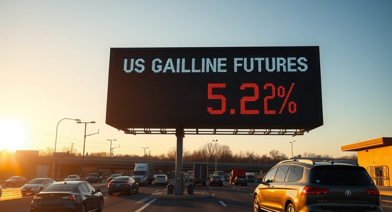 US gasoline futures price board showing a significant surge to levels not seen since 2022, impacting energy markets and consumers.