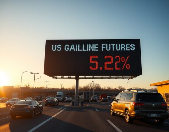 US gasoline futures price board showing a significant surge to levels not seen since 2022, impacting energy markets and consumers.