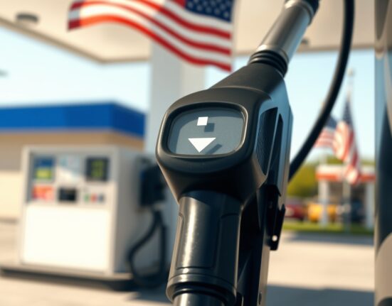 Gasoline pump with falling price display representing Trump's claim about gasoline prices after Iran war ends