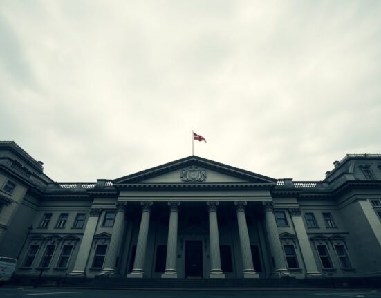 GBP analysis: Bank of England building under cloudy sky, representing BoE hawkish hold risk and UK economic data scrutiny.