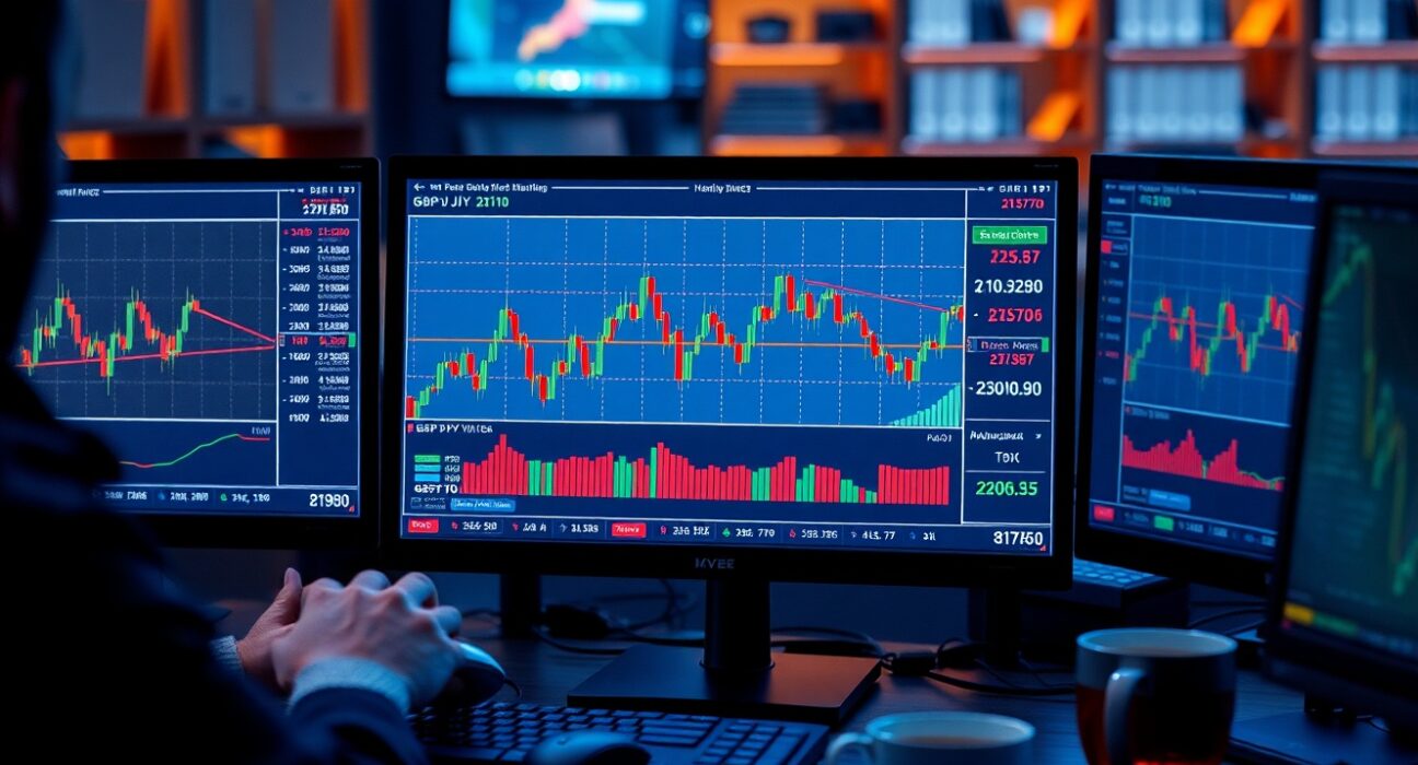 GBP/JPY forex chart on a trading monitor as the Bank of Japan policy decision approaches