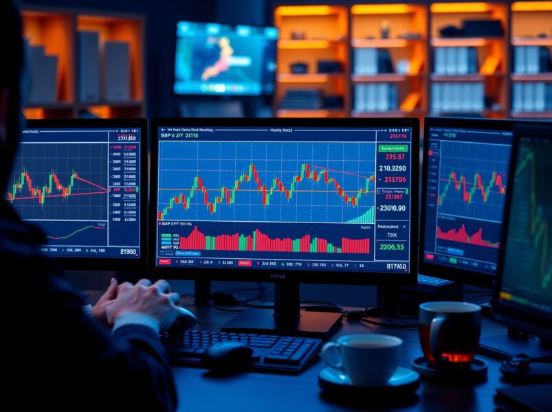 GBP/JPY forex chart on a trading monitor as the Bank of Japan policy decision approaches