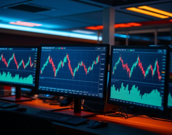 GBP/JPY candlestick chart on trading monitors showing cautious sideways movement ahead of key economic data releases.