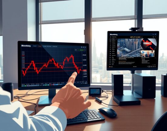 GBP/JPY forecast analysis showing trading desk monitoring the currency pair's decline.