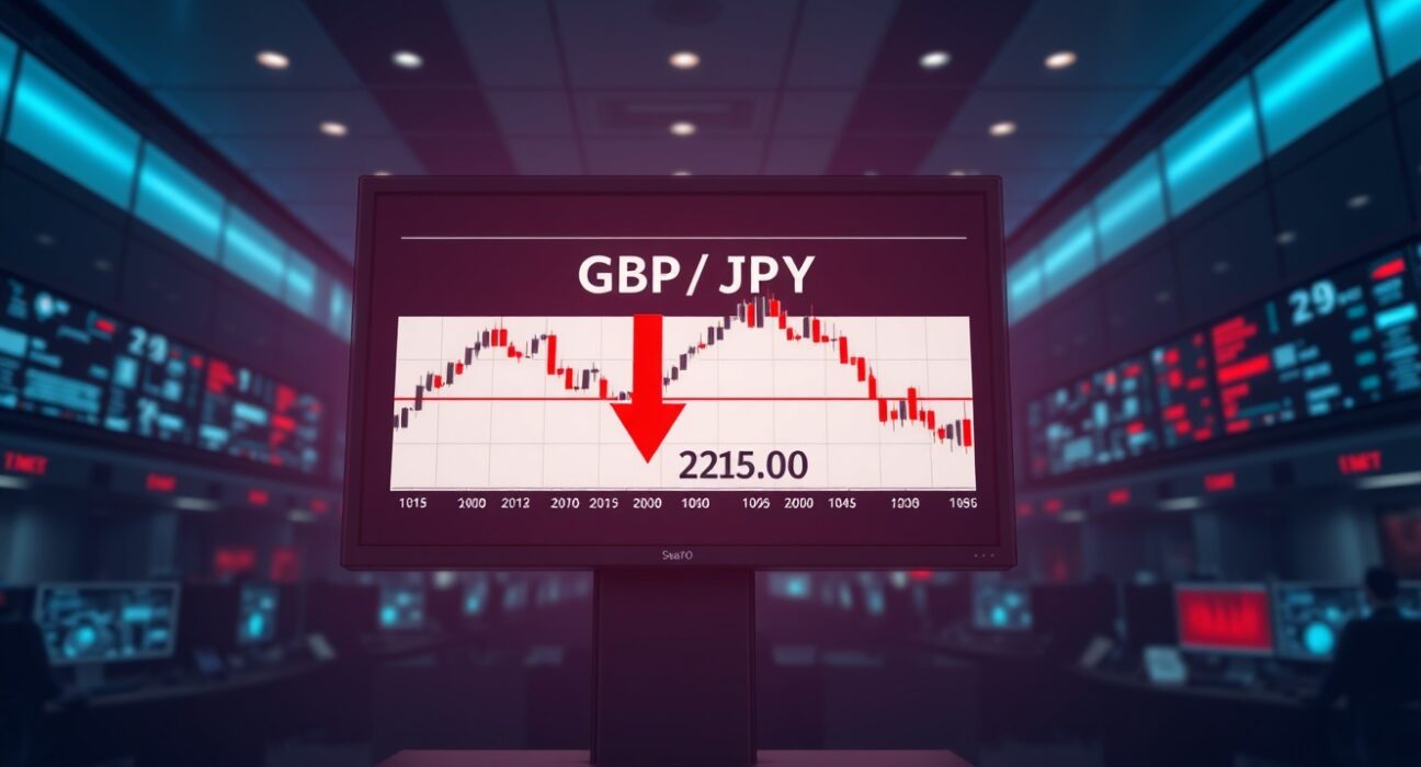 GBP/JPY chart showing sharp decline below 216.00 after Japan's Katayama intervention