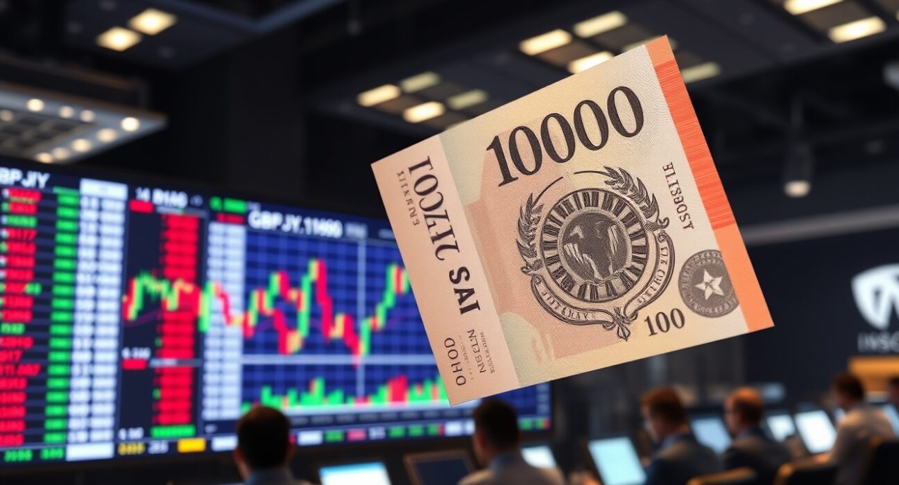 GBP/JPY currency chart with Japanese yen banknote, illustrating another suspected Japan intervention driving yen volatility.