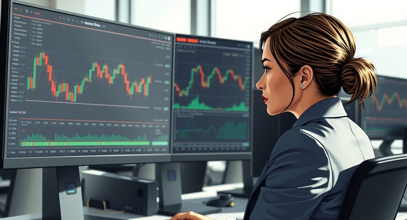 Trader analyzing GBP/JPY currency pair movements on a terminal amid market volatility.
