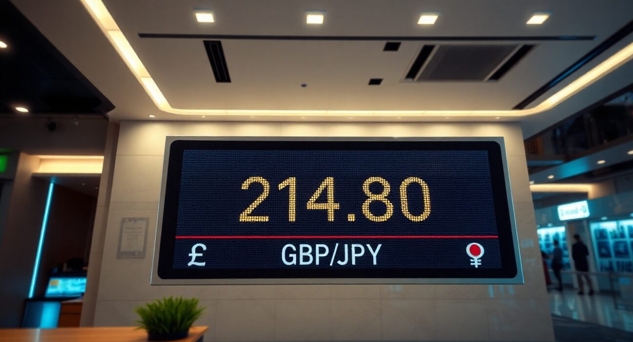 Digital trading screen showing GBP/JPY exchange rate near 214.80
