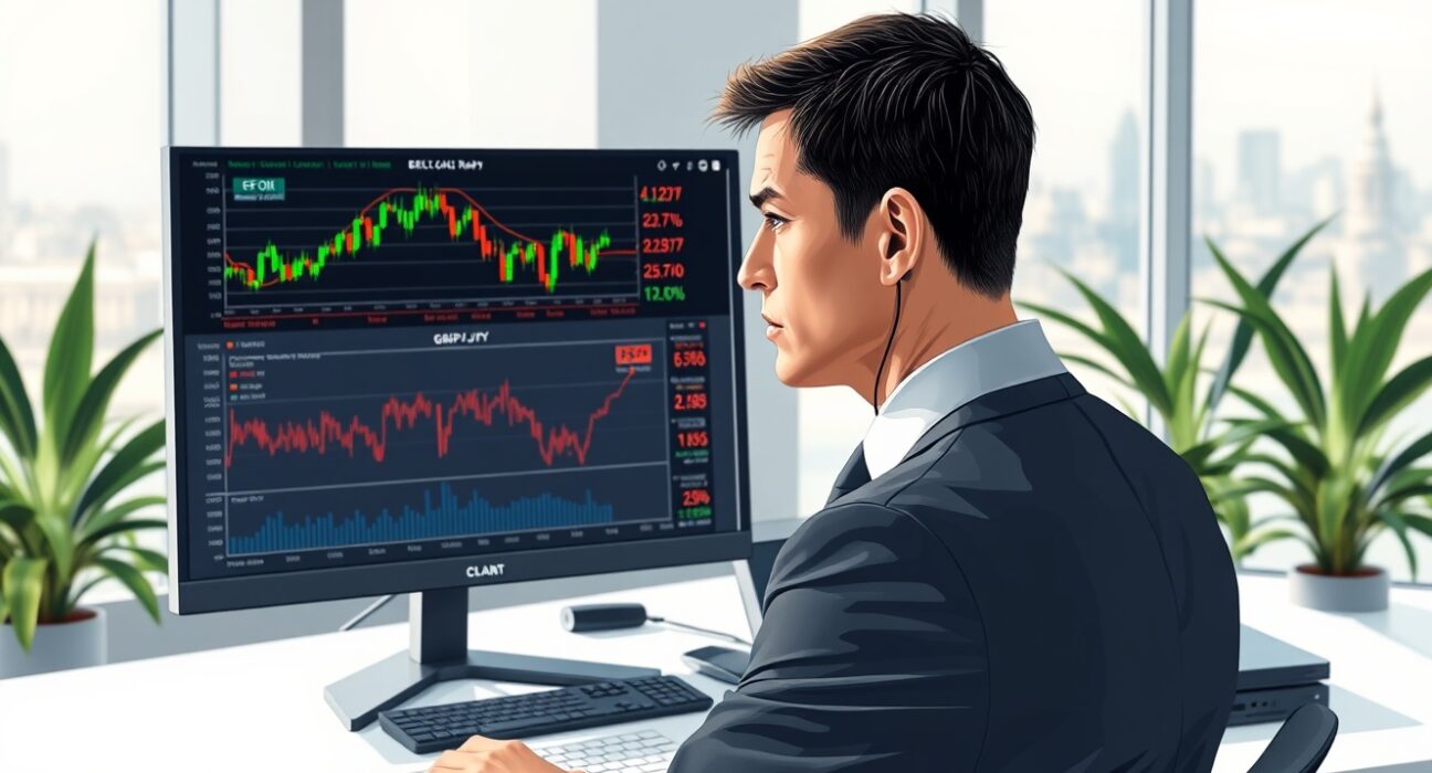 Financial analyst monitoring GBP/JPY and oil price charts showing yen weakness correlation
