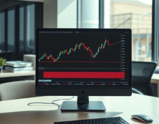 GBP/JPY forex chart analysis showing price hitting resistance on a trading desk monitor.