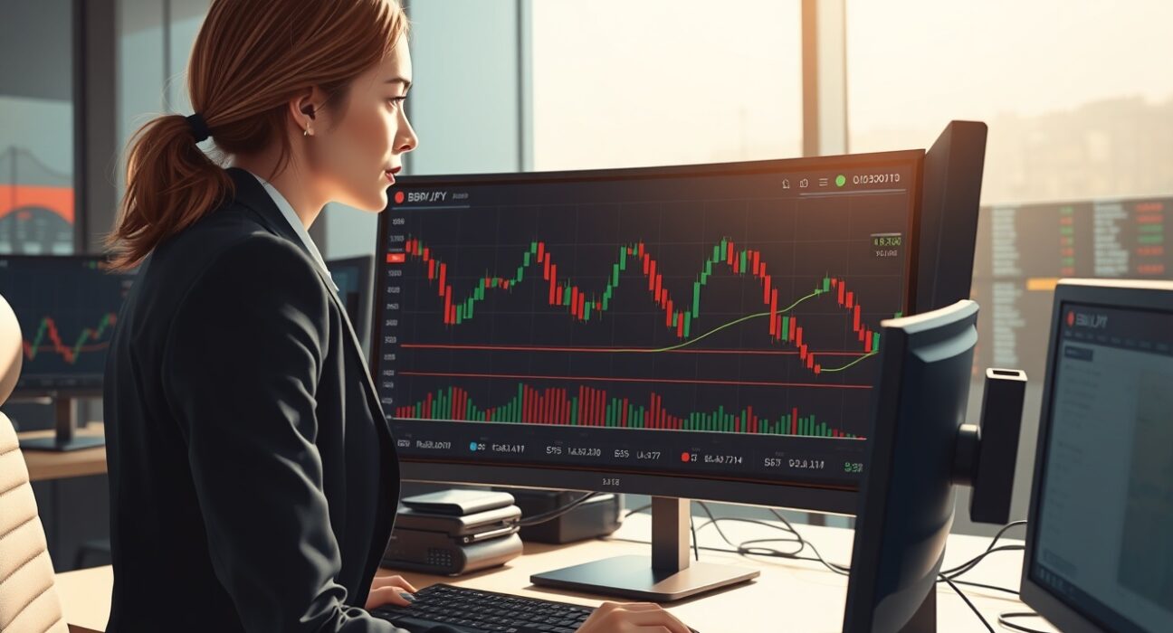 Financial analyst monitors GBP/JPY currency pair chart showing significant decline and key support levels.