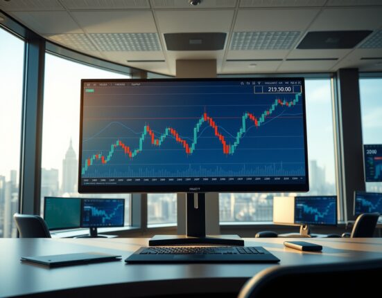 GBP/JPY forecast analysis on trading desk monitor showing price holding above 215.00