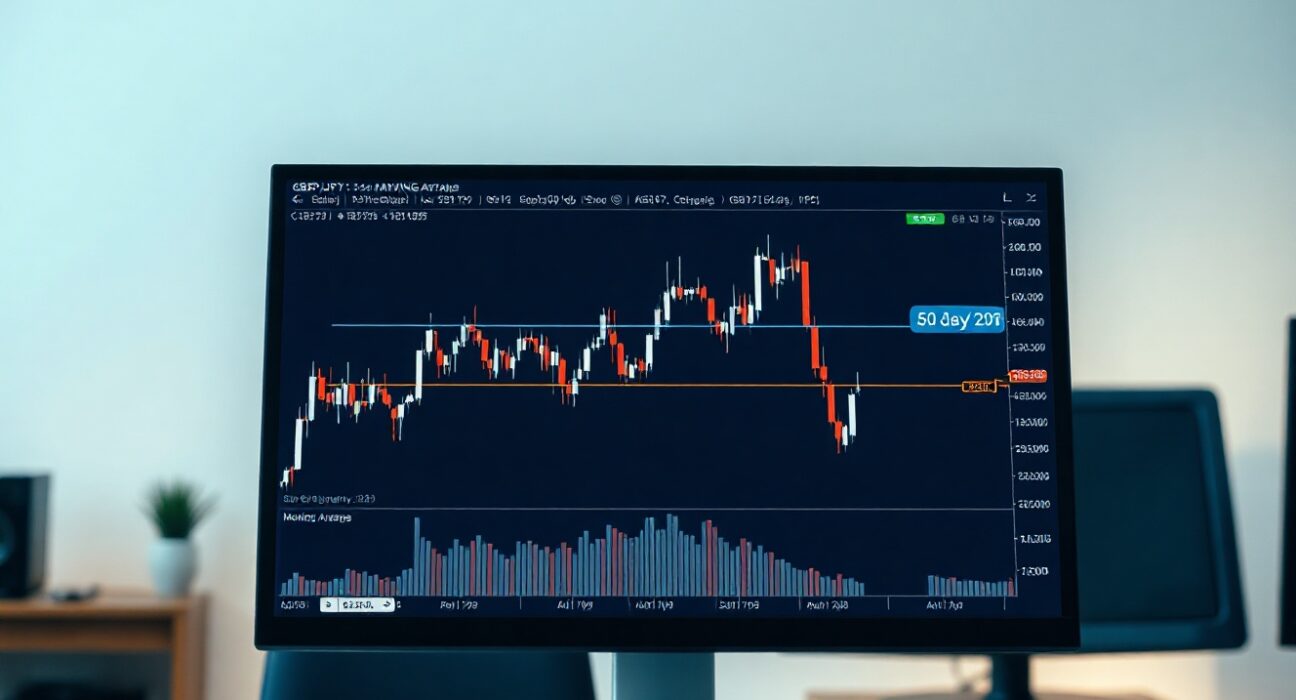 GBP/JPY chart with 50-day SMA on a trading screen