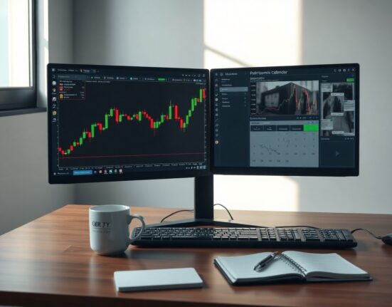 Forex trading desk showing GBP/JPY chart with bullish higher-high structure