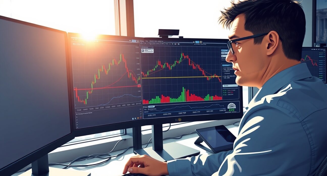 Professional trader analyzing GBP/JPY currency pair charts for price forecast and market direction