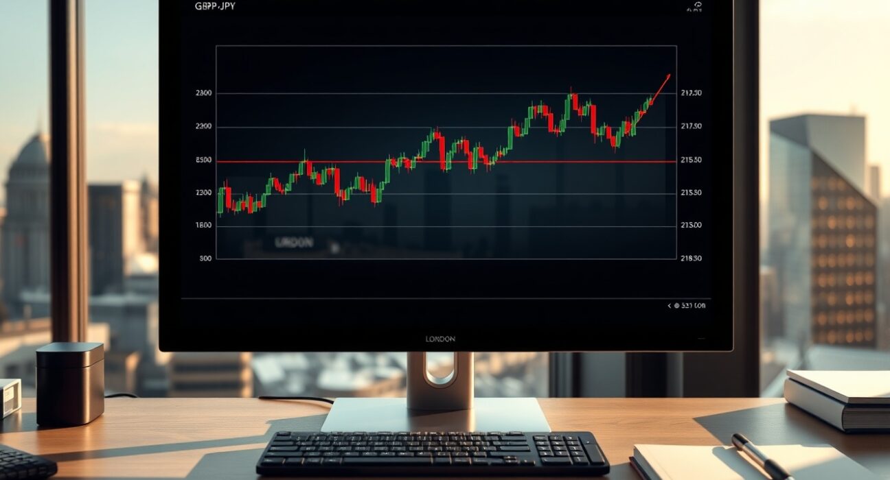 GBP/JPY forecast analysis showing currency pair stalling below key 211.50 resistance level on trading desk monitor.