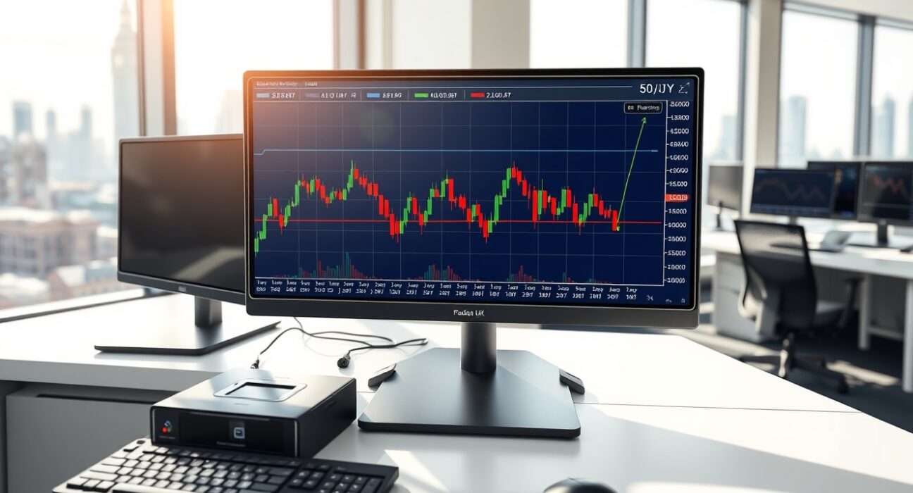 GBP/JPY technical analysis showing currency pair trading between moving averages on professional trading terminal.
