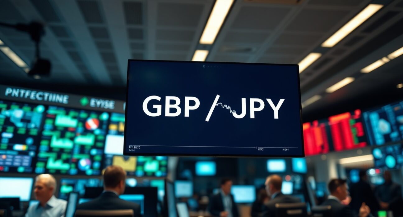 Digital trading screen showing GBP/JPY currency pair with steady chart movement
