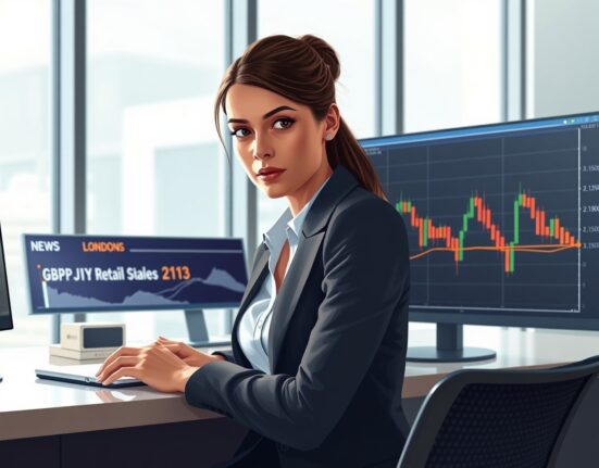 Forex trader analyzing GBP/JPY chart holding above 213.00 after UK Retail Sales data.