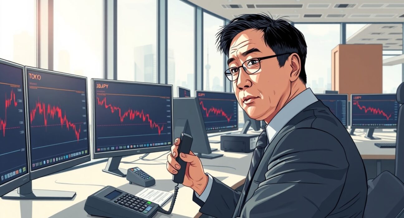 Financial trader monitoring GBP/JPY currency decline amid Bank of Japan intervention warnings