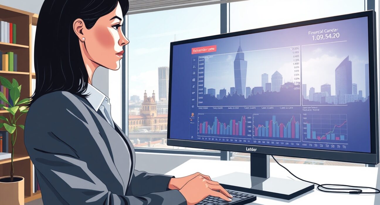 Financial analyst in London reviews UK labour market data charts affecting Bank of England policy.