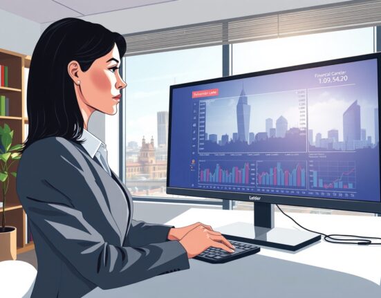 Financial analyst in London reviews UK labour market data charts affecting Bank of England policy.