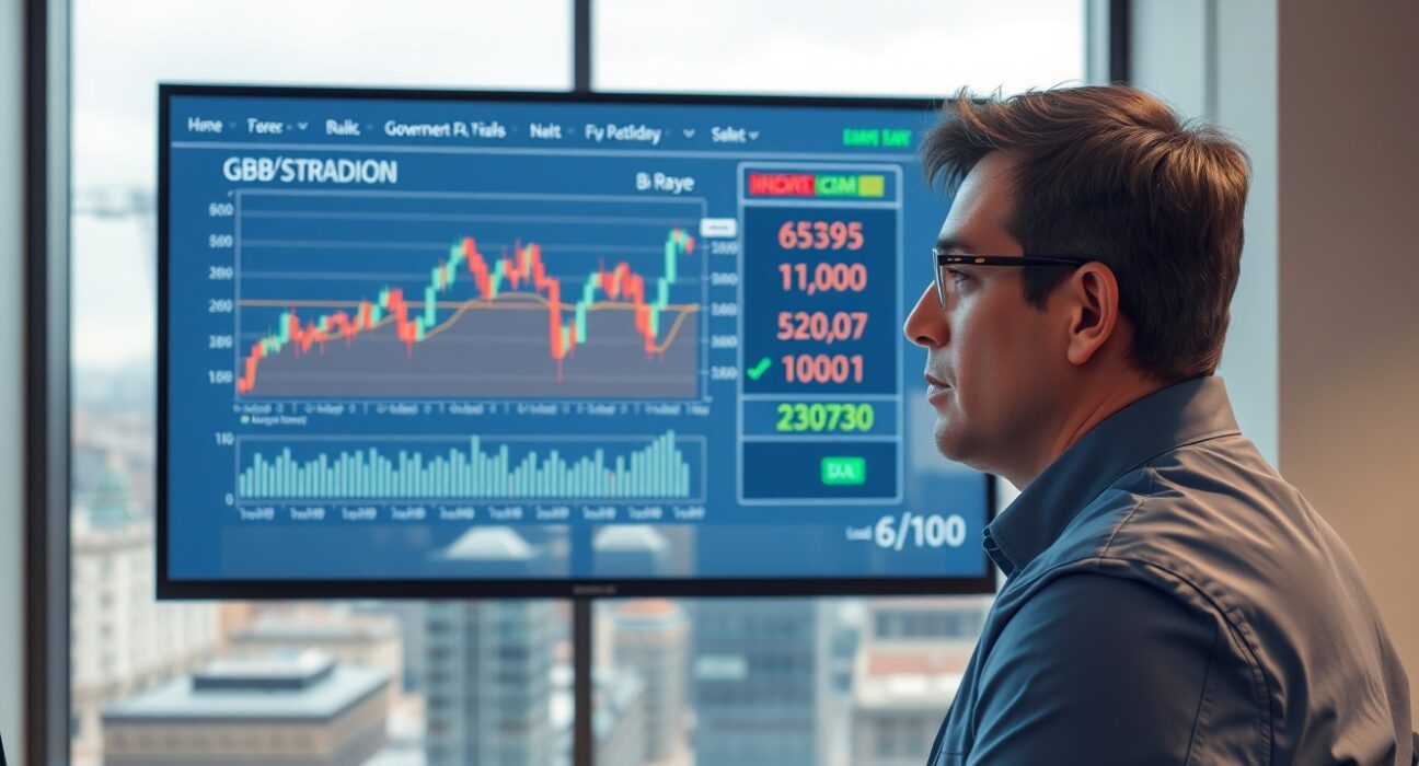 Financial analyst reviewing GBP and UK bond yield data for market insight.