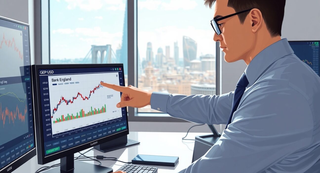 Financial analyst examines GBP exchange rate and inflation data with Bank of England policy implications