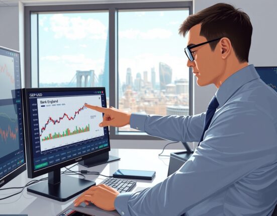Financial analyst examines GBP exchange rate and inflation data with Bank of England policy