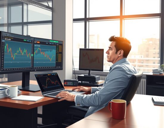 Financial analyst examines GBP currency charts and economic data for spring 2025 repricing risks analysis.