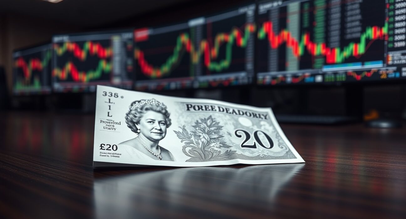 British Pound sterling banknote in a financial trading environment representing GBP resilience